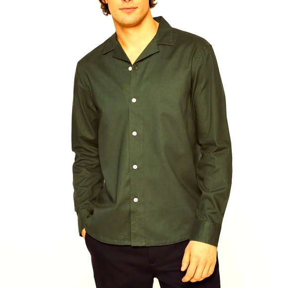 Long Sleeve Camp Collar Texture Shirt - Brand New - NEVER WORN - Pine